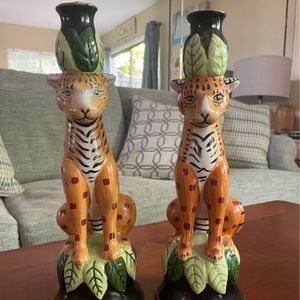 RARE! 🌴🐅🔥 Vintage Jaguar Candleholders by CBK LTD.